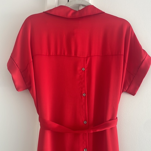 She +Sky Red Drop Shoulder Satin Dress, Small - Picture 7 of 13